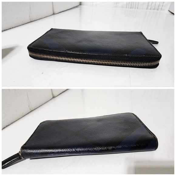 Authentic BURBERRY London Check Zip Around Wallet Navy Blue - Picture 6 of 13
